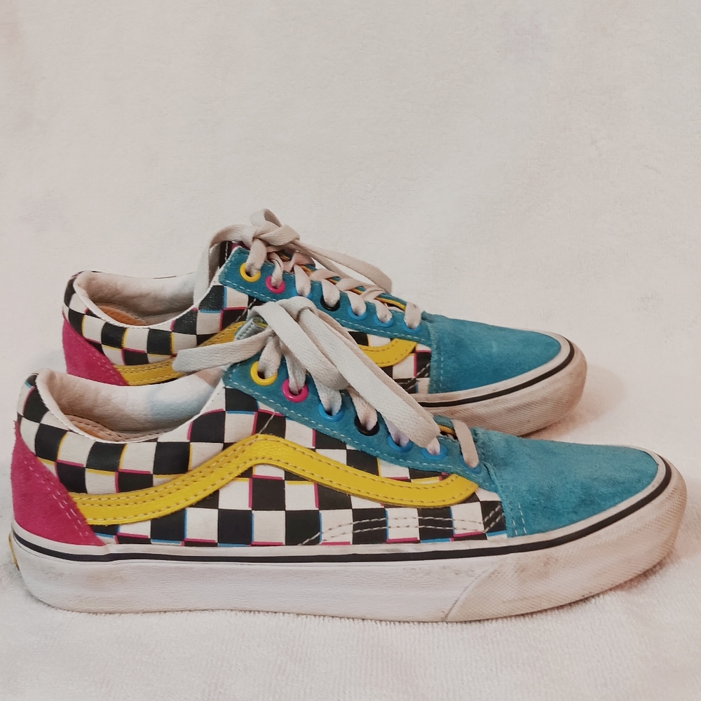Mens 7 Women 8.5 Vans Old Skool 'Crazy Checks' Multi sneakers